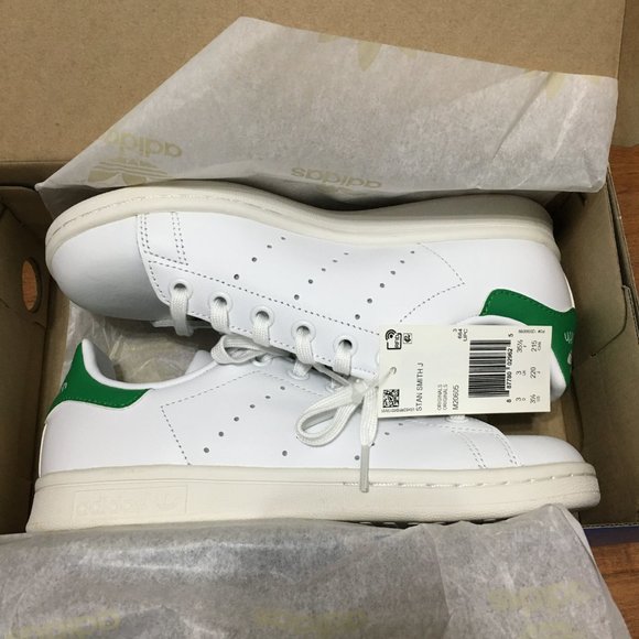 Adidas NWB Youth 3.5 US Stan Smith Sneaker White Green Heel Counter Lace Up - Picture 12 of 14